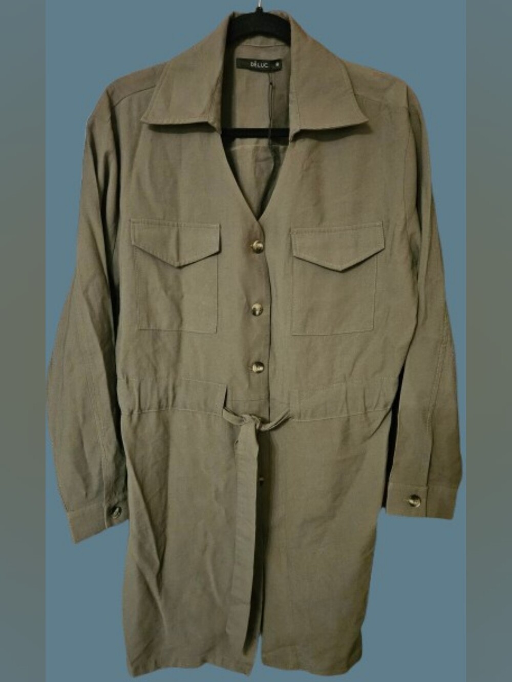 Deluc Olive Utility Midi Shirt Dress
